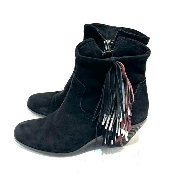 Sam Edelman Louie Ankle Cowgirl Fringe Leather Suede Black Purple Silver Sz 8.5 - Picture 3 of 14